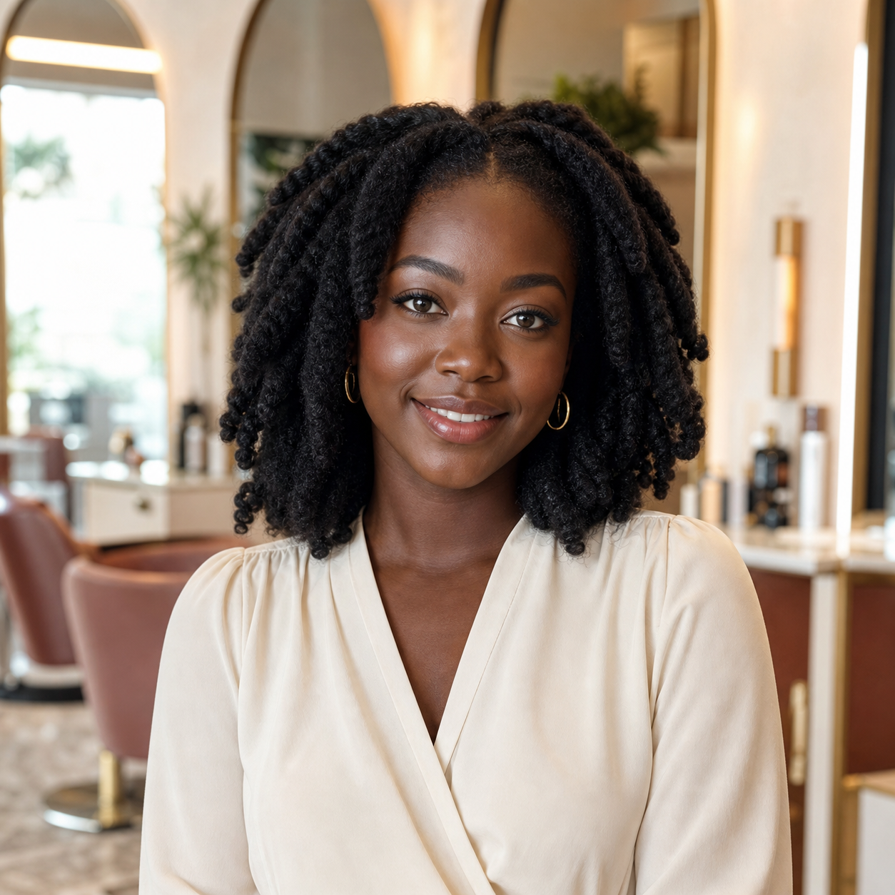 Portrait of stylist Amara Okafor in the Luna Rose studio.